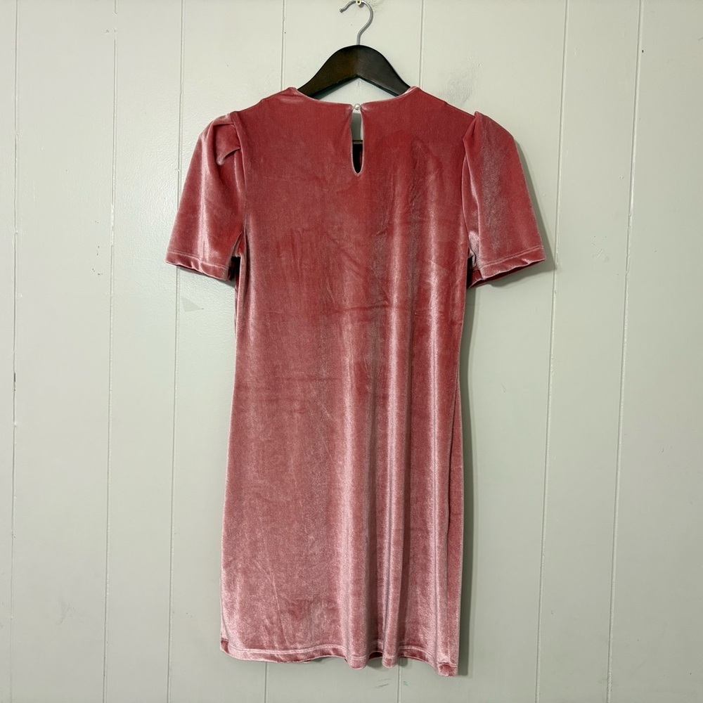 WAYF Pink Velvet Puff Sleeve Shift Mini Dress XS | Romantic Blush - Picture 10 of 11
